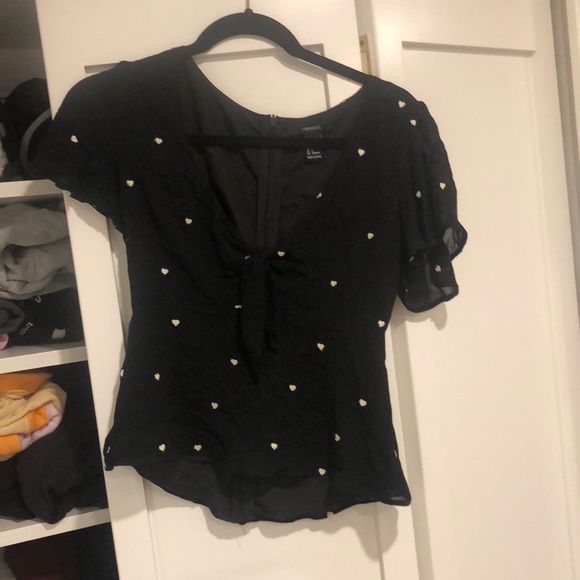 front tie black heart detailed shirt - Picture 1 of 1